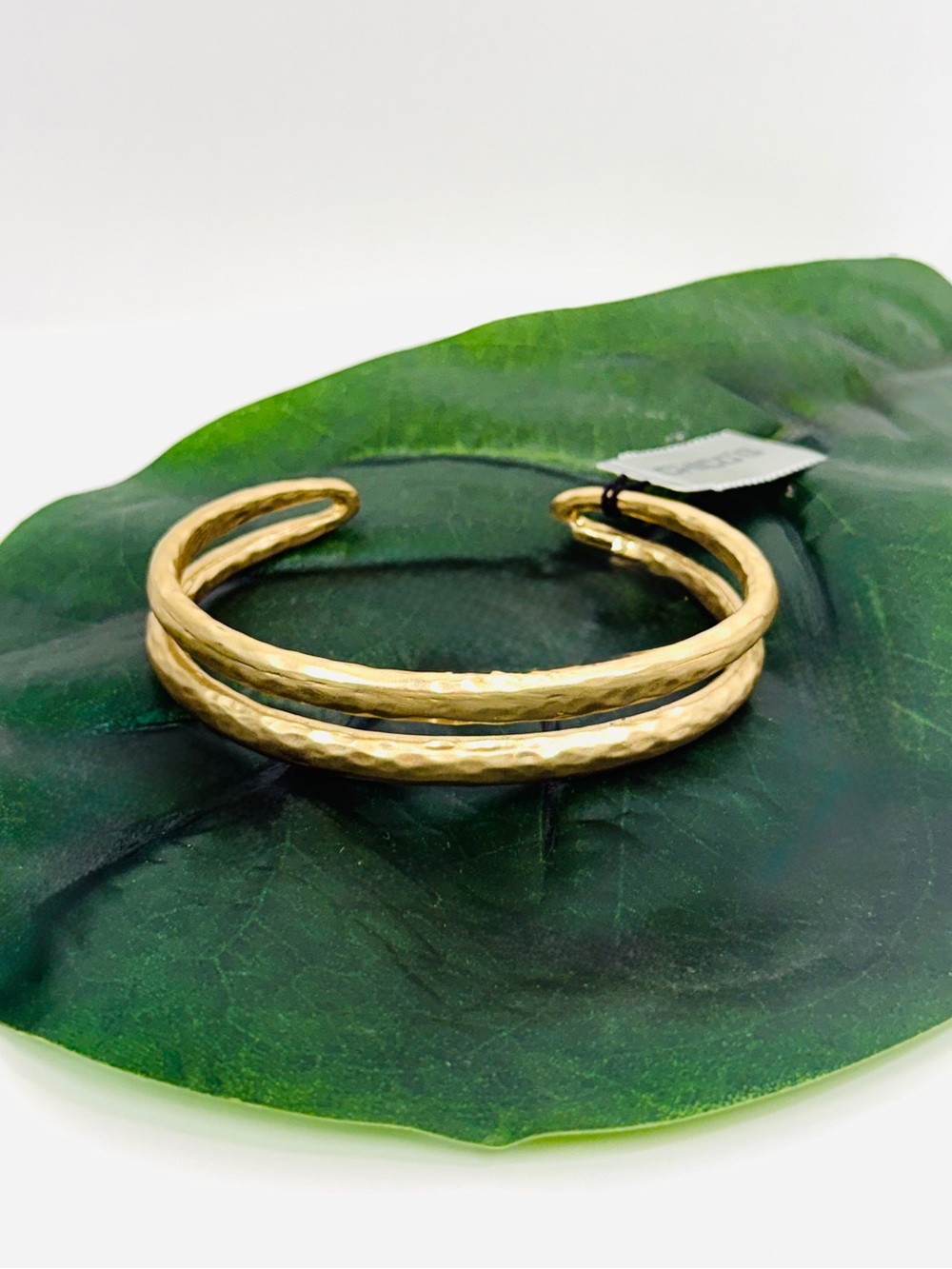 Chico’s Gold Double Bar Hammered Cuff Bracelet NWT